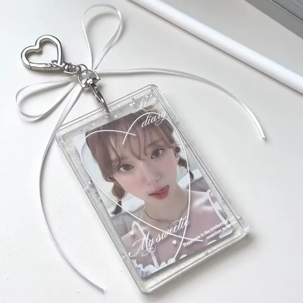 Acrylic Card Holder Waterproof Love Heart Keychain Holder Glitter Photocard Holder Creative For Students Idol Photos Weddings