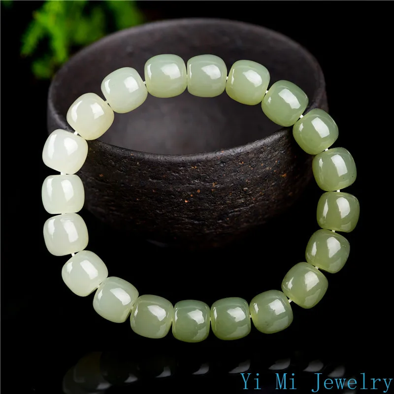 AAAAA Natural Green Jade A Rainbow Nephrite Gemstone Bracelet Stretch Round Beads 8x7mm  Hetian Jade for Women Men Jewelry