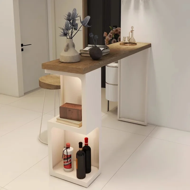 Cream wind bar table dining integrated household partition narrow solid wood dining log island table long