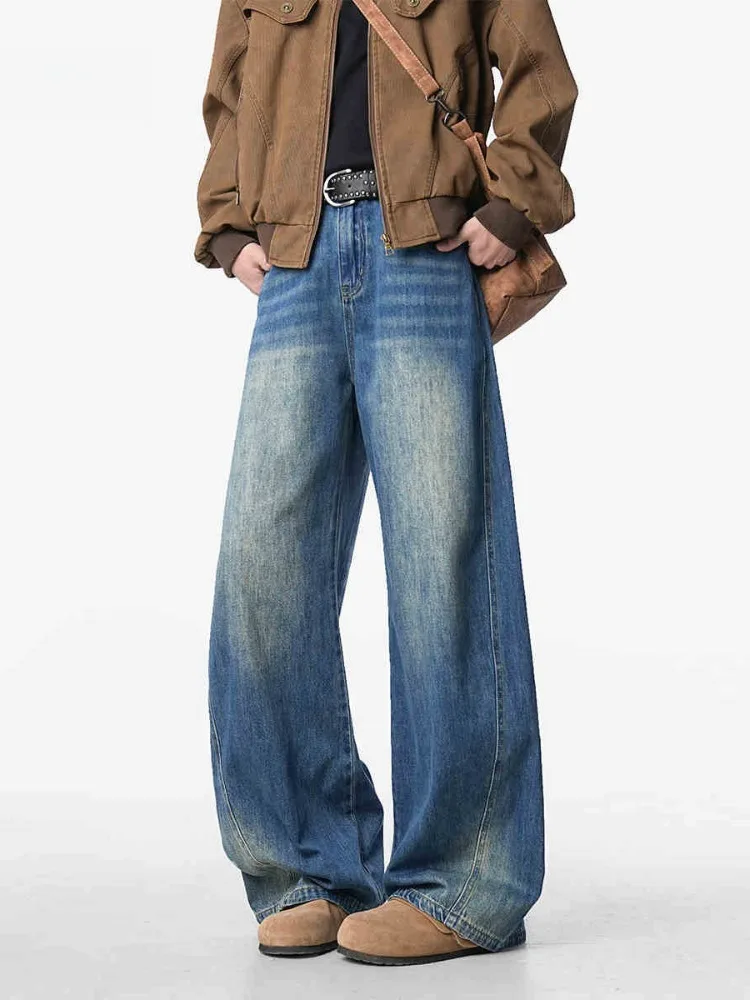 

Мужские широкие джинсы Cleanfit в американском стиле, весна-осень, модные, повседневные, прямого кроя, с эффектом потертости, свободные, длинные брюки