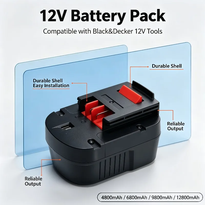 Premium Nickel‑Metal Hydride Battery 12V 4800‑12800mAh Rechargeable Replacement For Black&Decker BDBN1202 BDG1200K BD18PSK