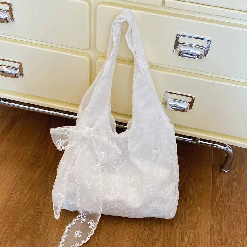 

Корейская большая сумка-тоут с кружевом и цветочным принтом, женская сумка на одно плечо, подмышки, повседневная сумка-тоут, однотонная