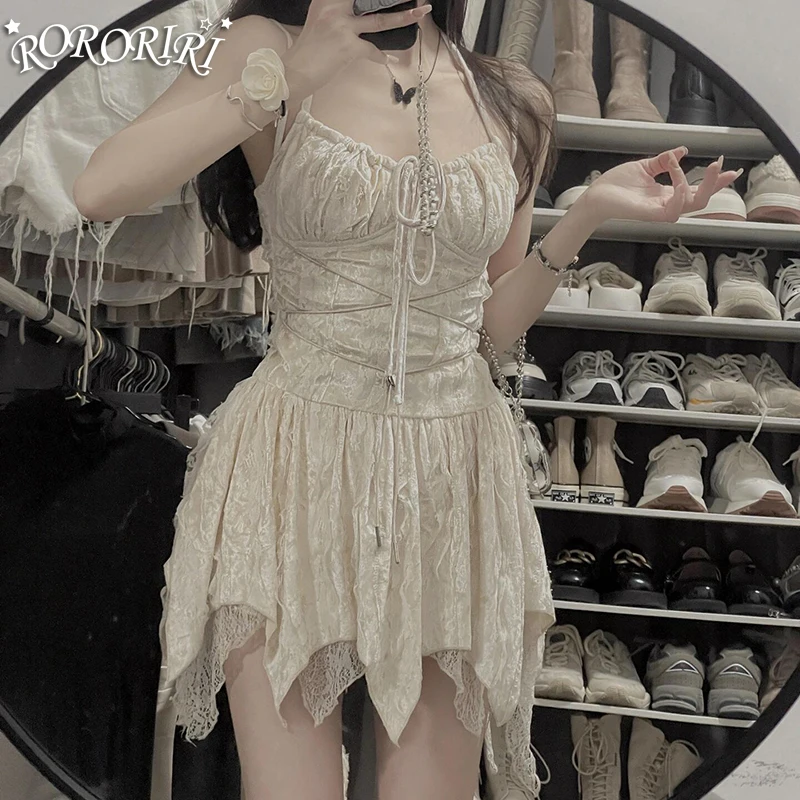 

RORORIRI, кружевное бархатное мини-платье, женское платье с V-образным вырезом, повязка на шее, цельный праздничный летний наряд