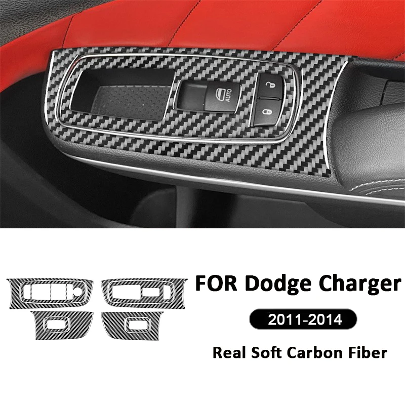 

Carbon Fiber Car Interior Power Window Lifter Switch Buttons Panel Frame Trim Decoration Sticker For Dodge Charger 2011-2014