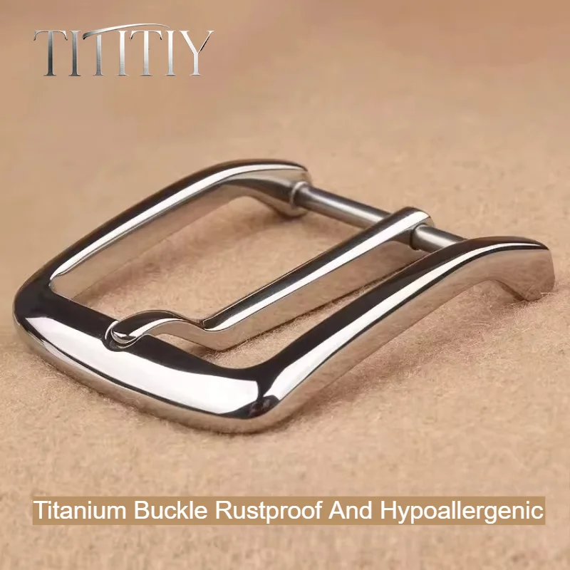 New Men's Pure Titanium Pin Buckle Belt, Business Genuine Cowhide Leather Waistband, Hypoallergenic Nickel Free Belt for Men