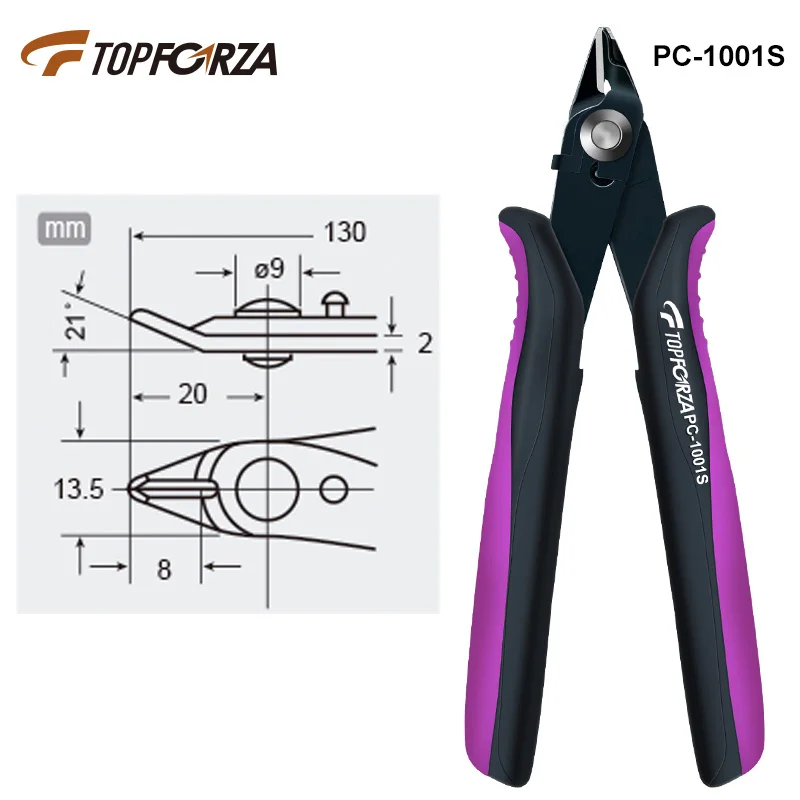 TOPFORZA double-colored handle anti-bounce precision thin-blade diagonal pliers, cutting pliers, wire and cable cutters,