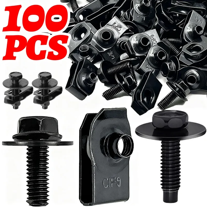 Clip de retenue de doublure de garde-boue de voiture M6, vis de protection contre les éclaboussures de moteur, rondelle de boulon à tête hexagonale, fixation de panneau de protection de pare-chocs