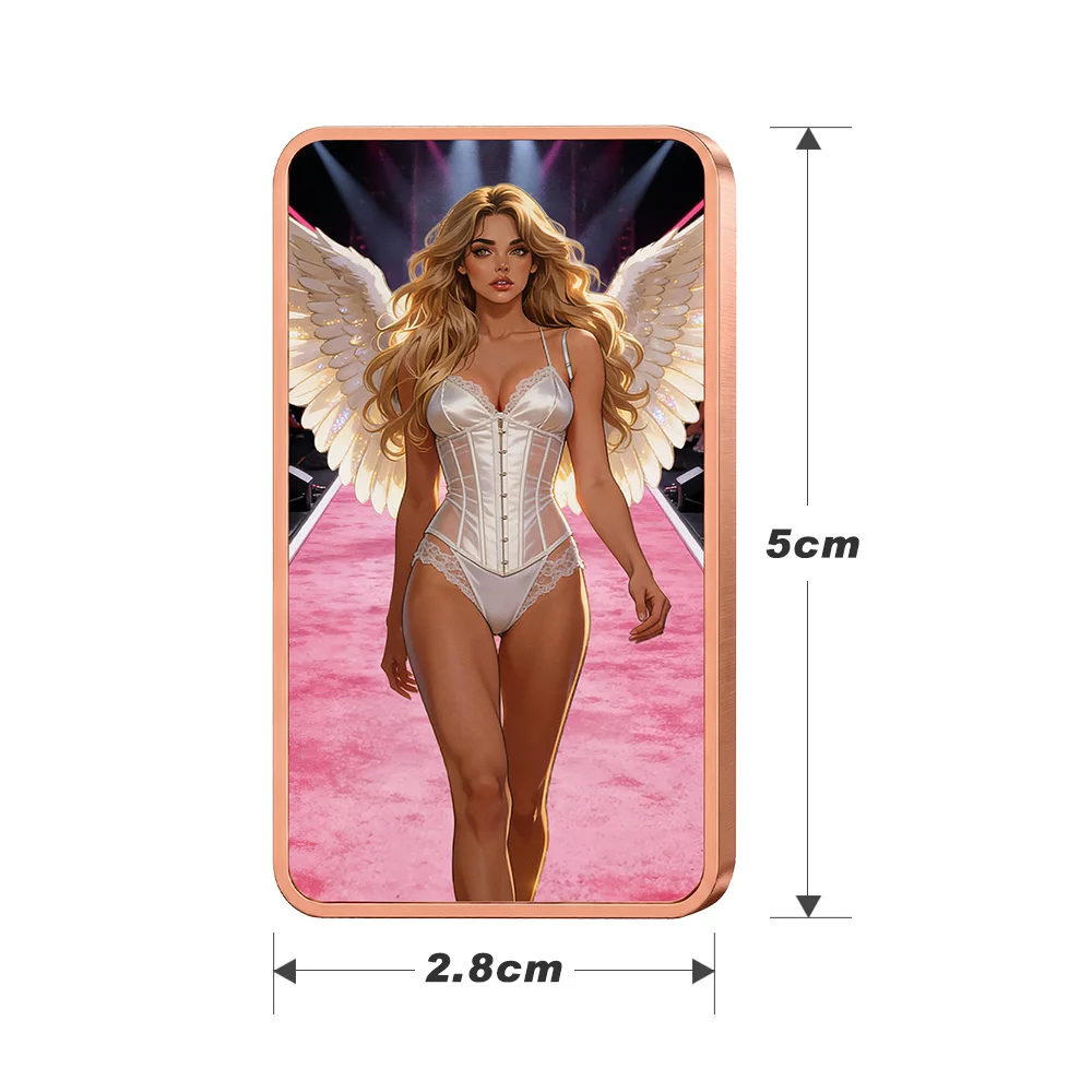 1oz .999 Pure Copper Rectangle Victoria Secret Angel Pink Wings Runway Art Colorized Print Bar Bullion Gift for Collector