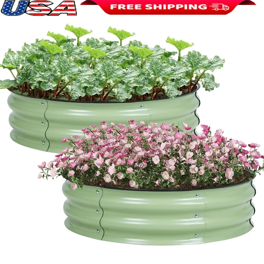 

Set of 2 30 Inch Round Aluzinc Metal Raised Garden Beds Outdoor Planter Box Vegetables Flowers Herbs Rust Resistant Weatherproof