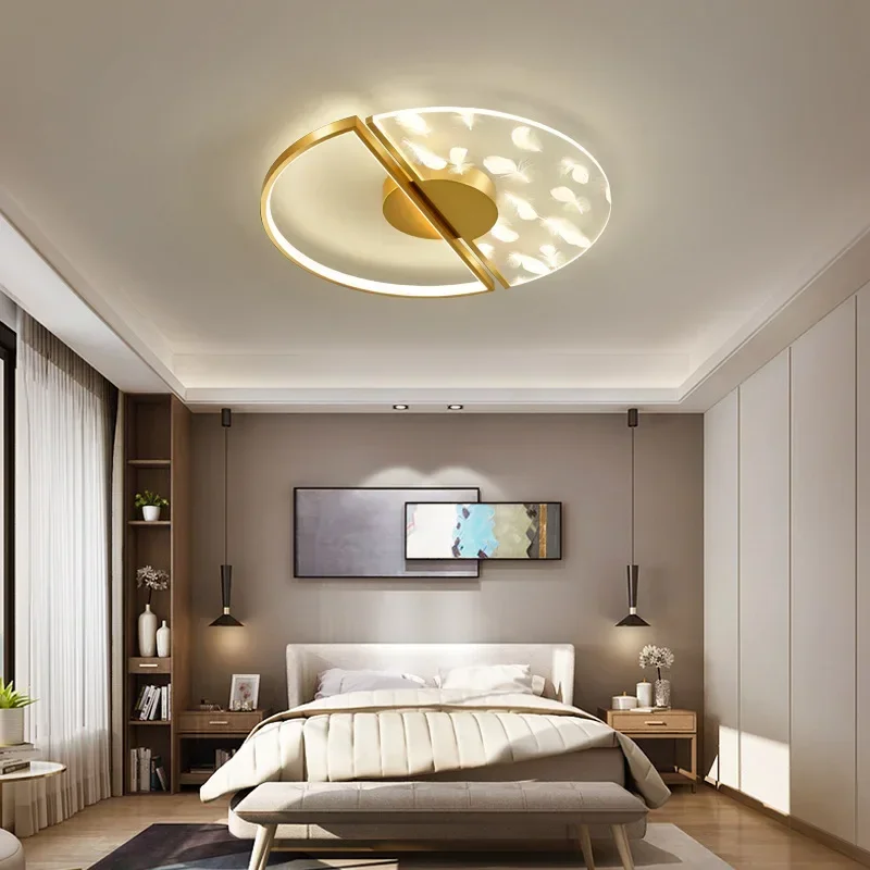 

Modern LED Ceiling Lights For Bedroom Living Room Study Ceiling Lamp Round Gold Feather Ceiling Chandelier With Remote Control