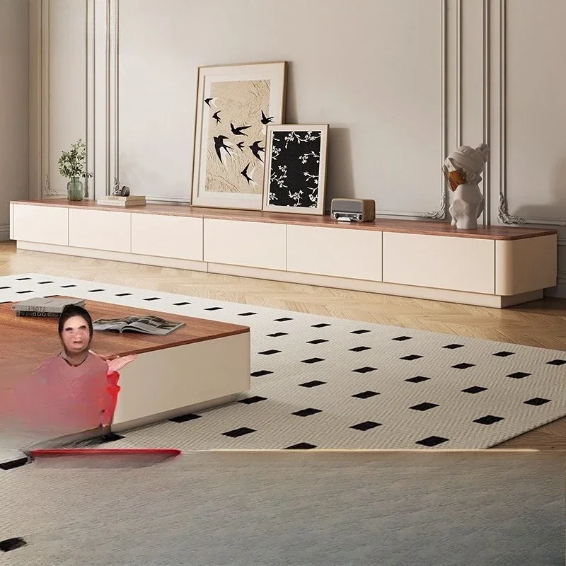 

Solid wood antique floor-to-ceiling TV cabinet coffee table combination, living room household small apartment French retro TV