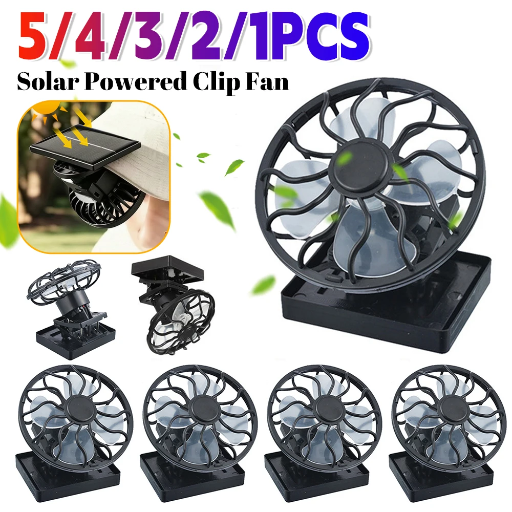 1-5PCS Desktop Clamp Cooling Fans Solar Powered Mini Fan Summer Hat Cap Clip Cooler Solar Energy Ventilator For Outdoor Office