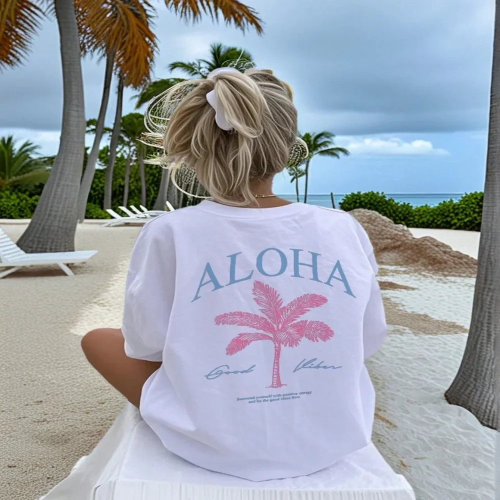 Unisex T Shirt ALOHA Good Vibes Beach Summer Vacation Palm Tree Tropical Hawaiian Women's T-shirt Streetwear Women's Clothing