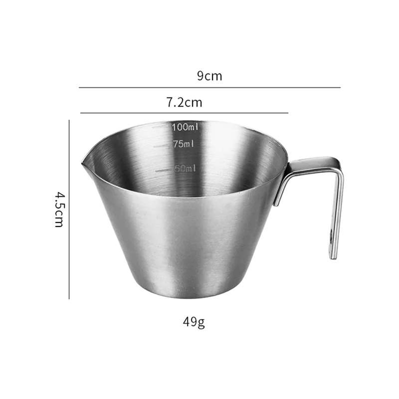 AB15-Espresso Cup With Handle, Stainless Steel Espresso Accessories, Spout Metal Measuring Cup With Scale, 3.4OZ/100ML