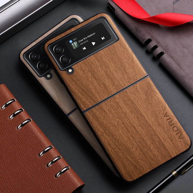 Case for Samsung Galaxy Z Flip3 Flip7 Flip6 zflip5 zflip4 5G bamboo wood pattern Leather cover for galaxy z flip 7 fe 6 5 3 case