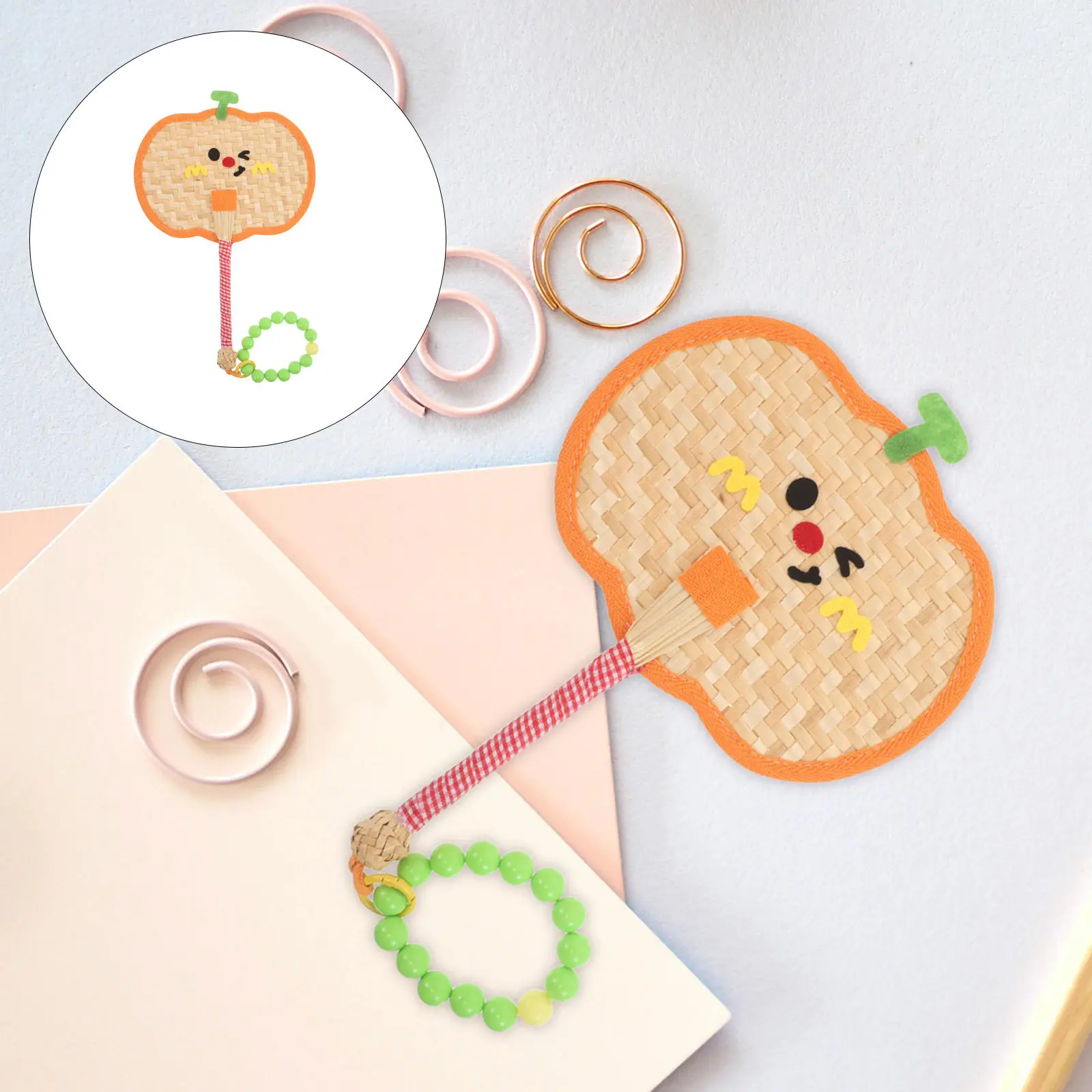 Portable Handheld Pumpkin Wheat Straw Fan for Travel Festivals Weddings Summer Cooling Portable Personal Fan Chinese Fans