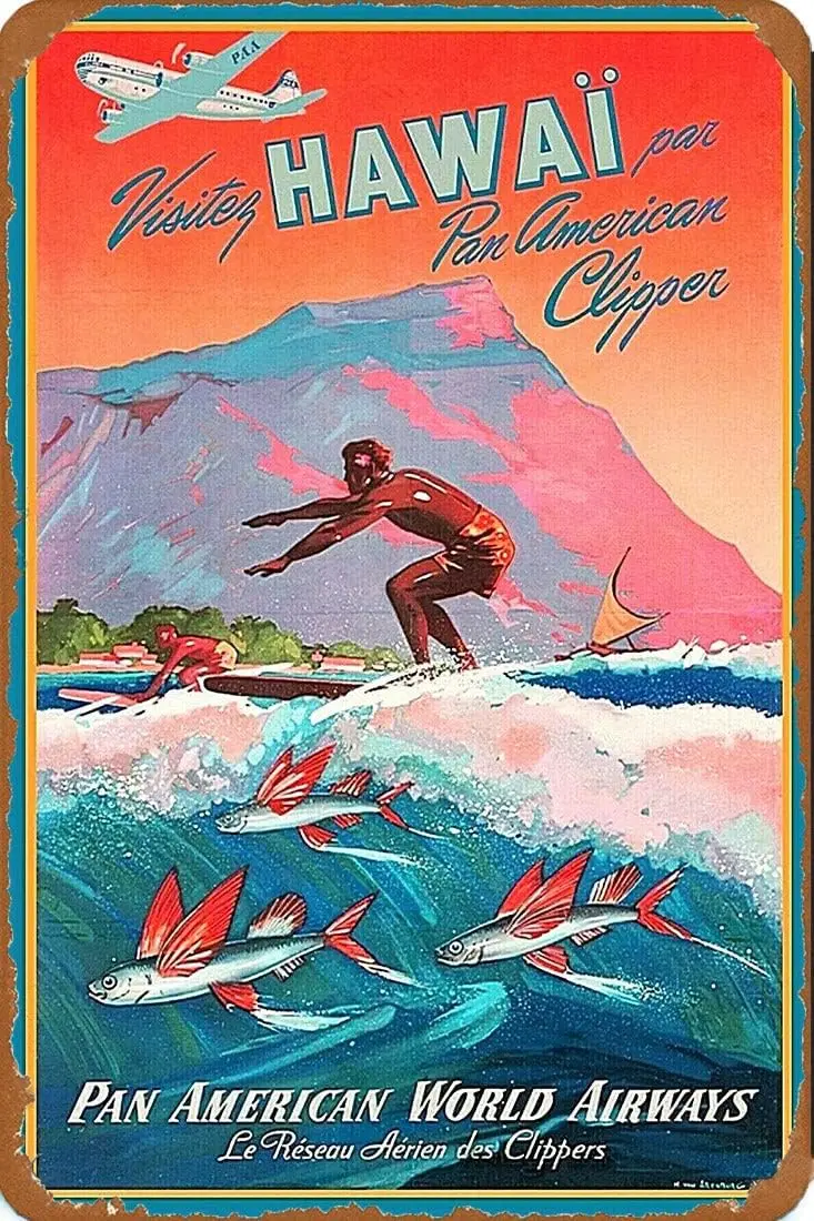 Retro Metal Poster Vintage Tin Sign Metal Plate Honolulu Hawaii Surf Oahu Vintage United States Travel Advertisement Art Pr sign