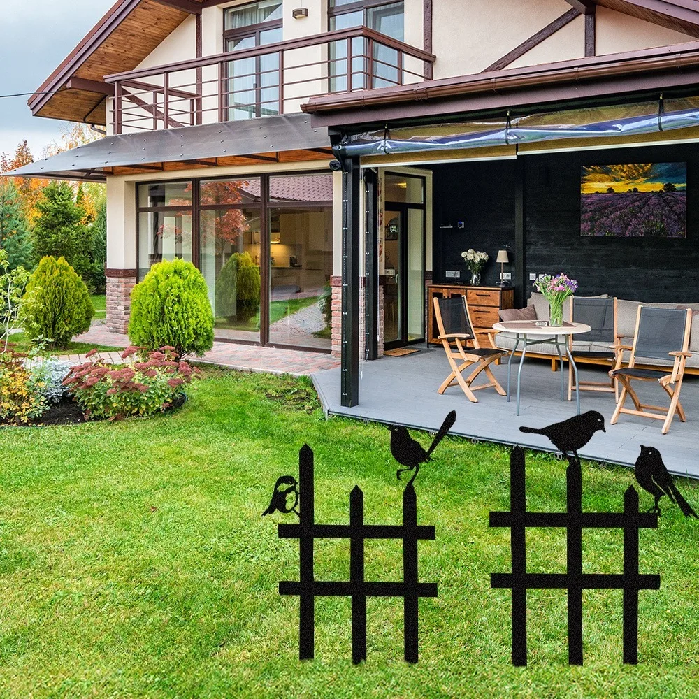 3pcs Rusty Bird Garden Wrought Iron Fence Creatively Designed Flower Pot Garden Decoration Bird Sculpture Outdoor Courtyard Art