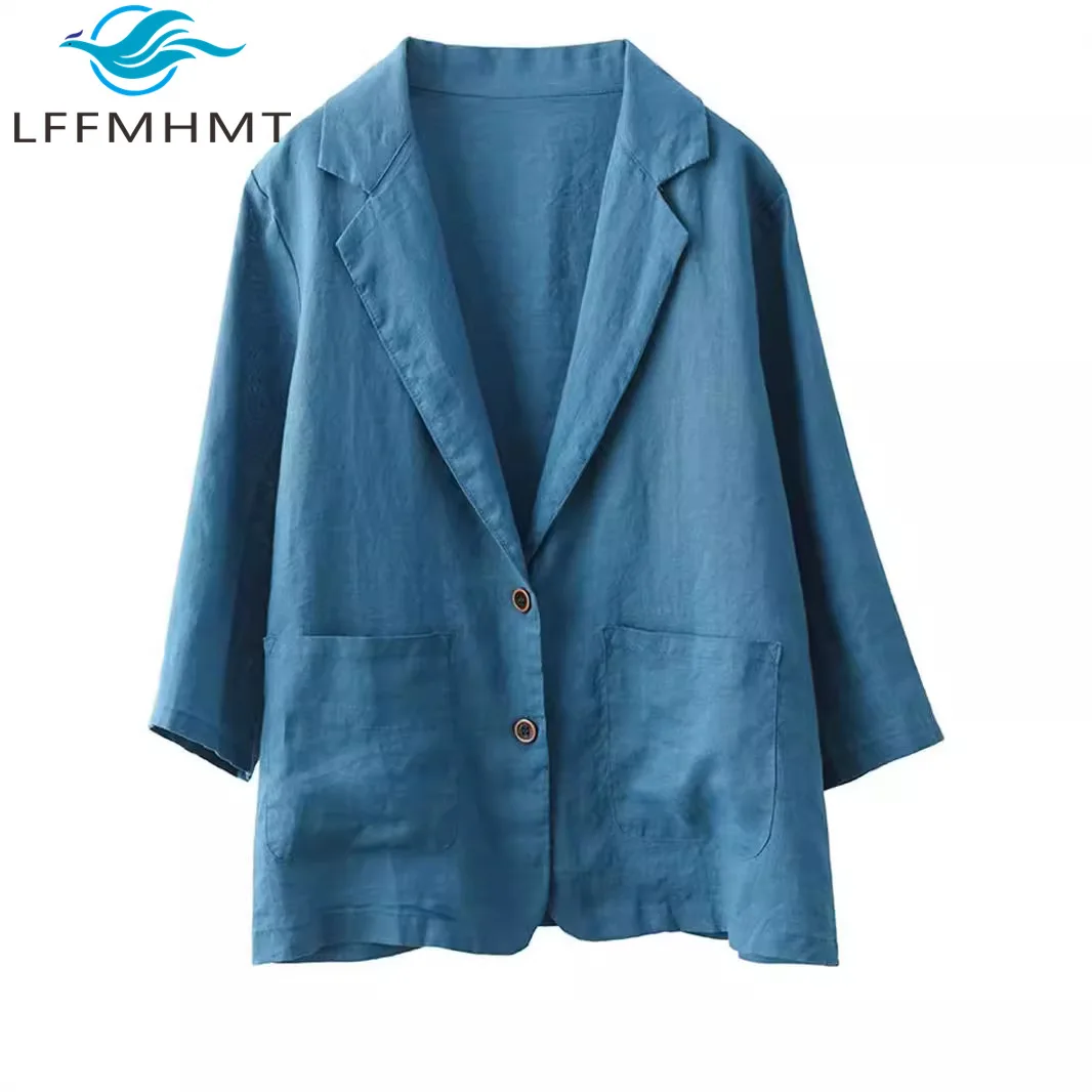 

Korean Style Vintage Linen Casual Blazer For Women Spring Fall Fashion Office Lady Daily Outwear Feamle Solid Color Elegant Coat