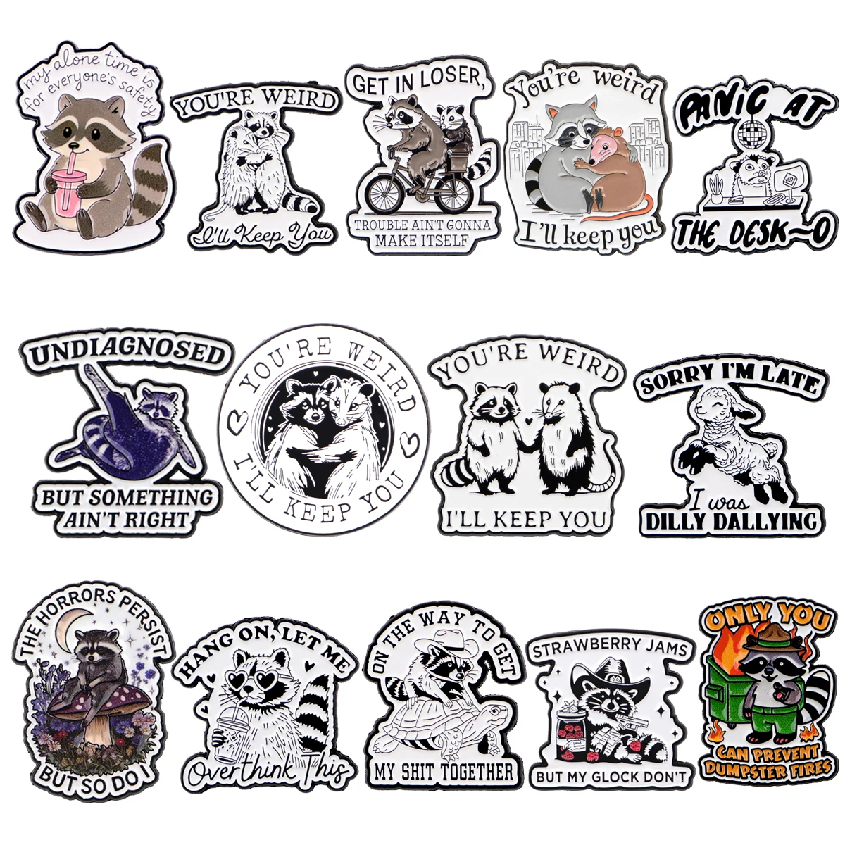 Mix 3/5/6 teile/satz Waschbären Emaille Pin Schwarz und Weiß Broschen Für Anstecknadeln Abzeichen auf Rucksack Zubehör mode Schmuck Geschenke