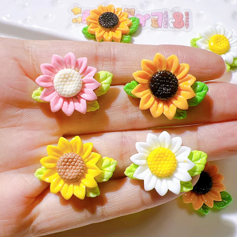 27X20MM 20 piezas hoja verde flor de girasol resina accesorio DIY Material hecho a mano zapato taza de agua accesorio para el cabello para niños