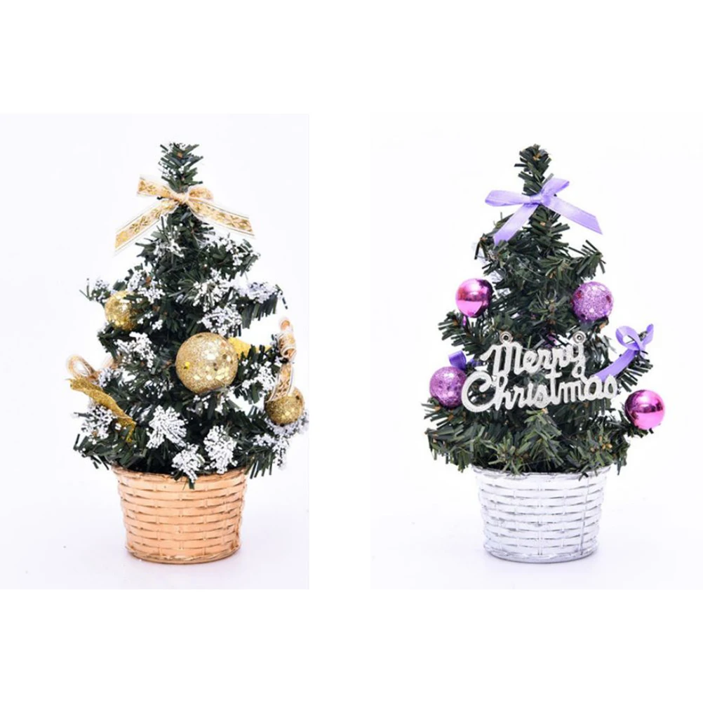 

2pcs Christmas Decorations 20Cm Purple Golden Artificial Xmas Tree Desktop Home Office Party Decoration Mini Christmas Tree