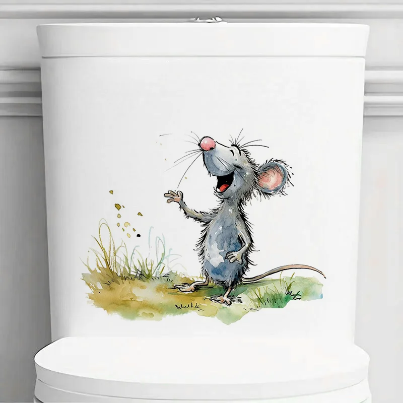 

A Mouse Standing on The Grass Sticker, Toilet Lid Stickers for Home, Cabinet, Door,Refrigerator, Car Decoration, Vinyl Decal