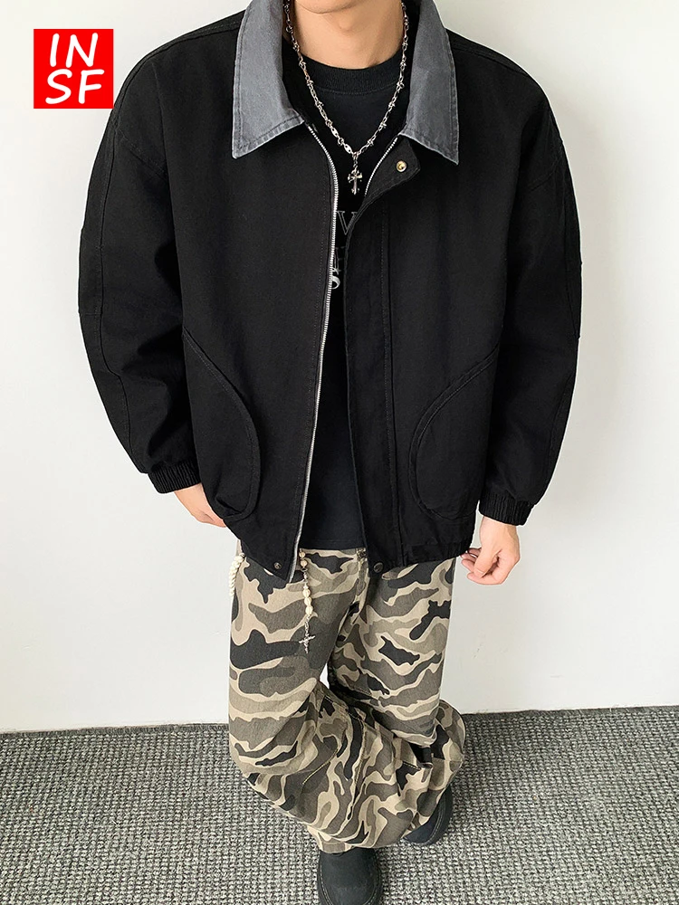 

Мужская демисезонная куртка из плотного чистого хлопка, новинка 2025 года, повседневная универсальная куртка с отложным воротником для мальчиков