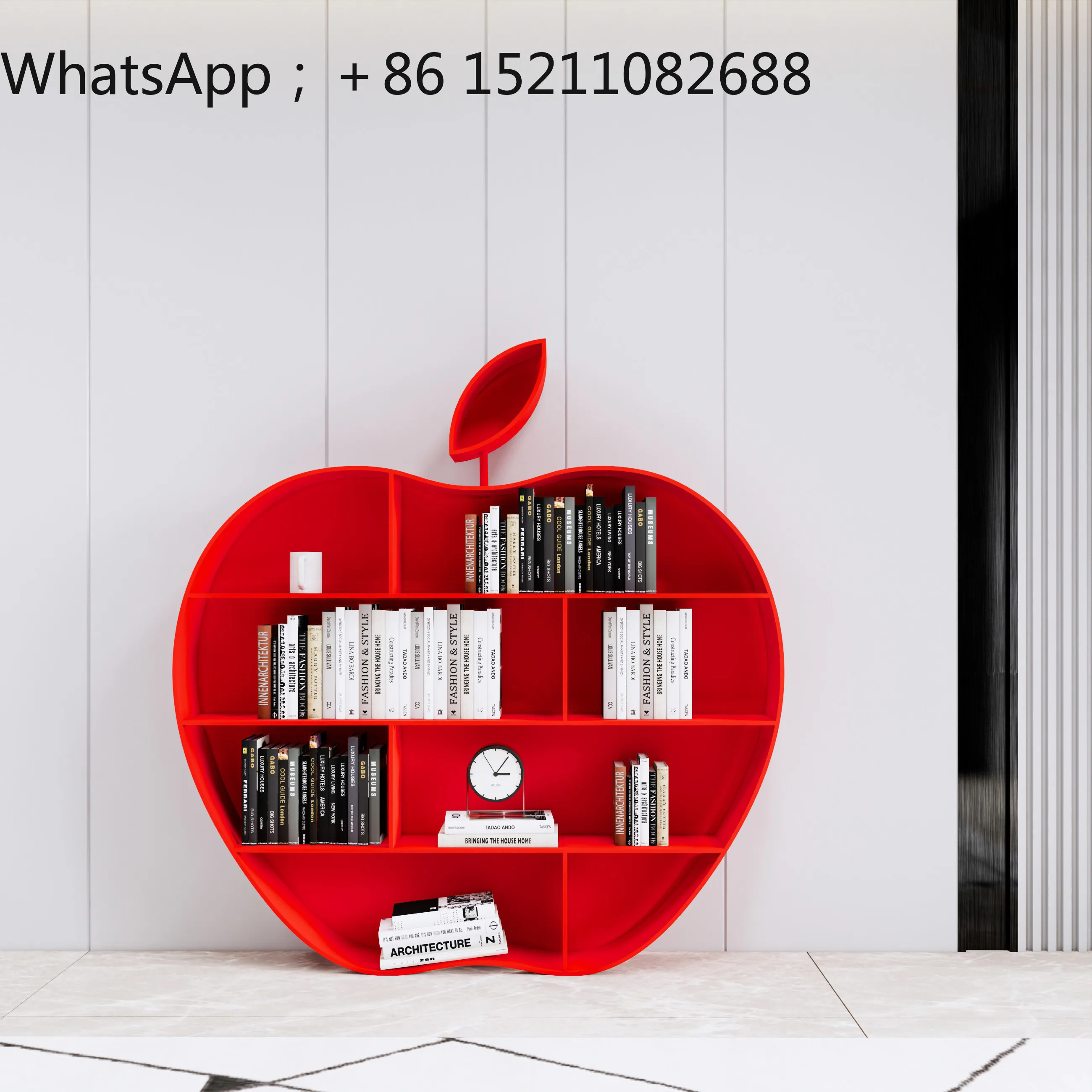 SCY wrought iron bookshelf creative apple shape library floor-to-ceiling simple multi-layer shelf