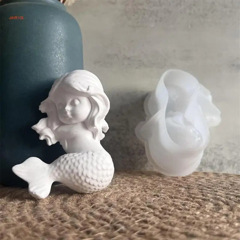 Lovely 3D Mermaids Sturdy Silicone Mold Home Accessory for Creating Gypsum Resin Figurine Decorations Daily Casual Use