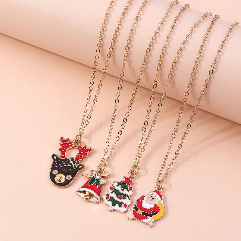 Aihua 3pcs4pcs Weihnachten Halsketten Emaille Weihnachtsbaum Glocke Santa Schneeflocke Halskette Anhänger für Frauen Geschenke Trendy Schmuck Set – Detail 13