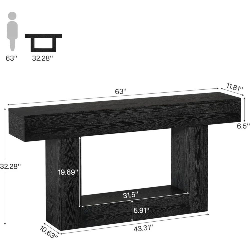 63-Inch Long Console Table 2-Tier Farmhouse Wood Entryway Sofa Table for Hallway