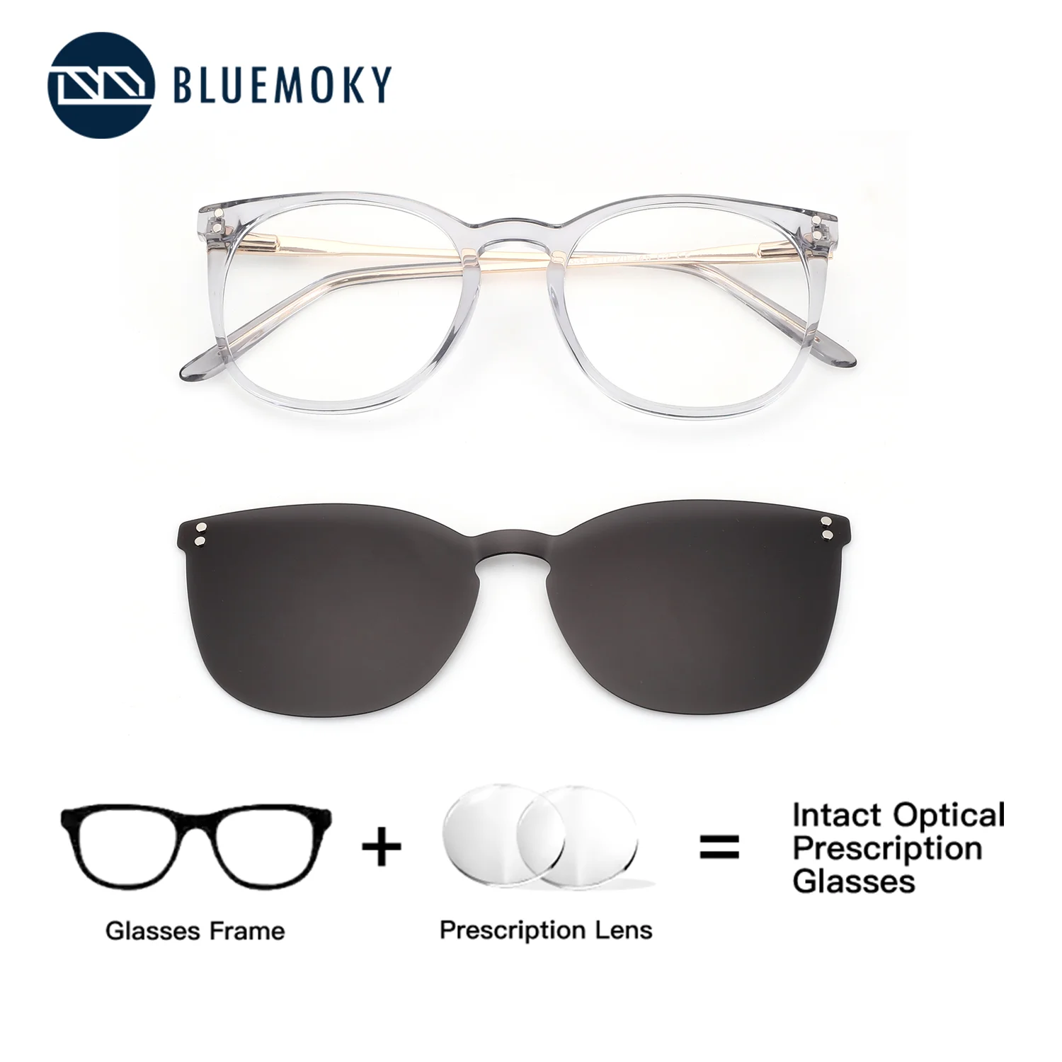 

BLUEMOKY Acetate Butterfly Prescription Glasses,Women Clip on Sunglasses,Blue Lenses for Optical Correction of Multifocal Myopia