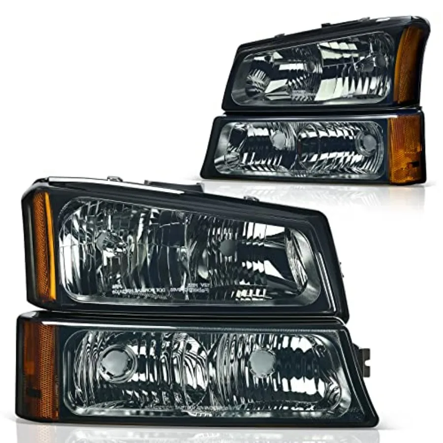 

Headlight Assembly Compatible with 2003 2004 2005 2006 Chevy Silverado 03 04 05 06 Chevrolet Avalanche Smoke Lens