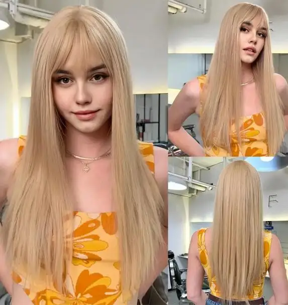 

Milk white long straight wig with natural bangs