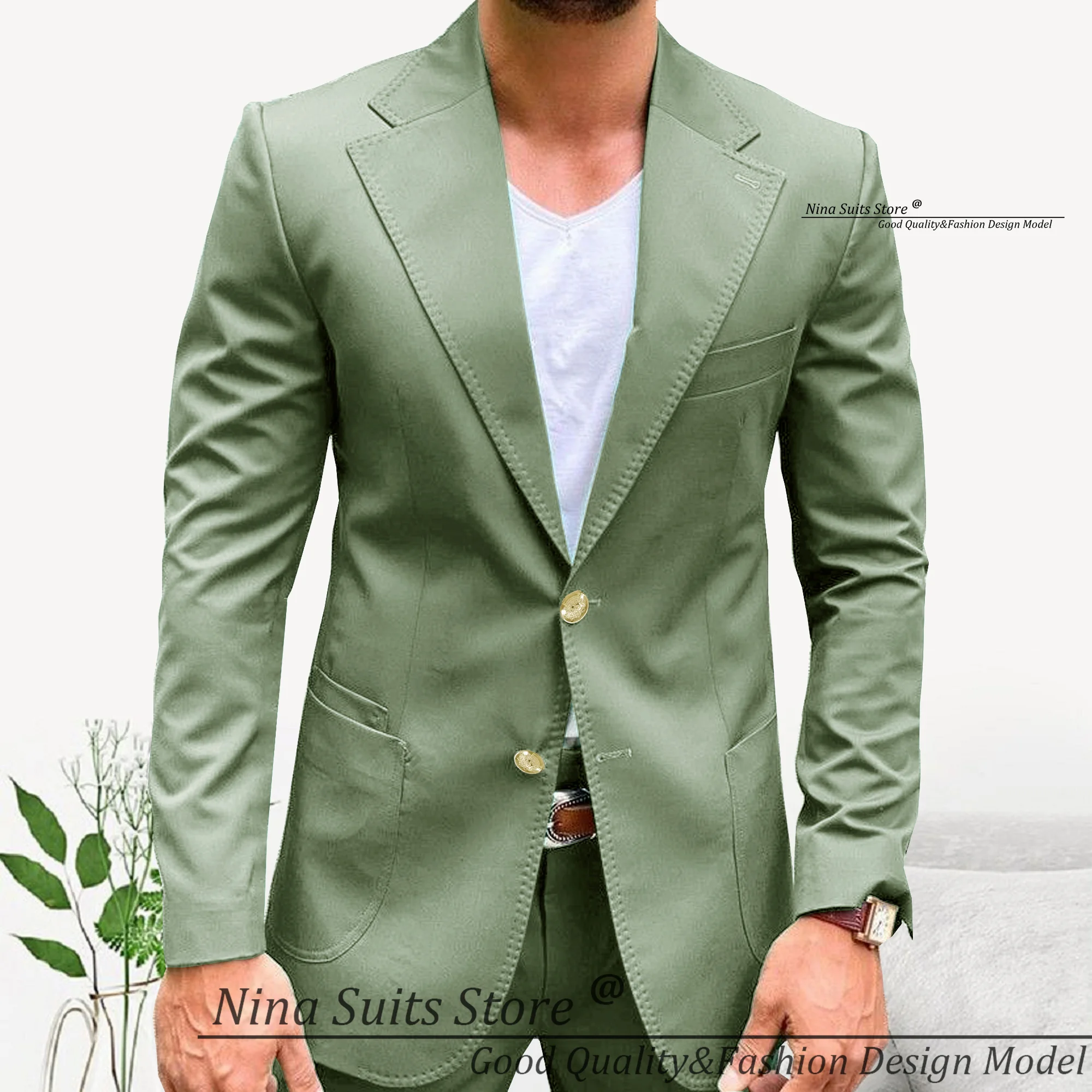 Nina Store 2025 Spring New Men's Suit 2-piece Set Dopamine Color Men's Casual Coat and Pants Notch Lapel Patch Pocket Blazer Set