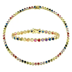 High Quality Bezel Set Heart Shaped Tennis Chain Necklace Bracelet Jewelry Set