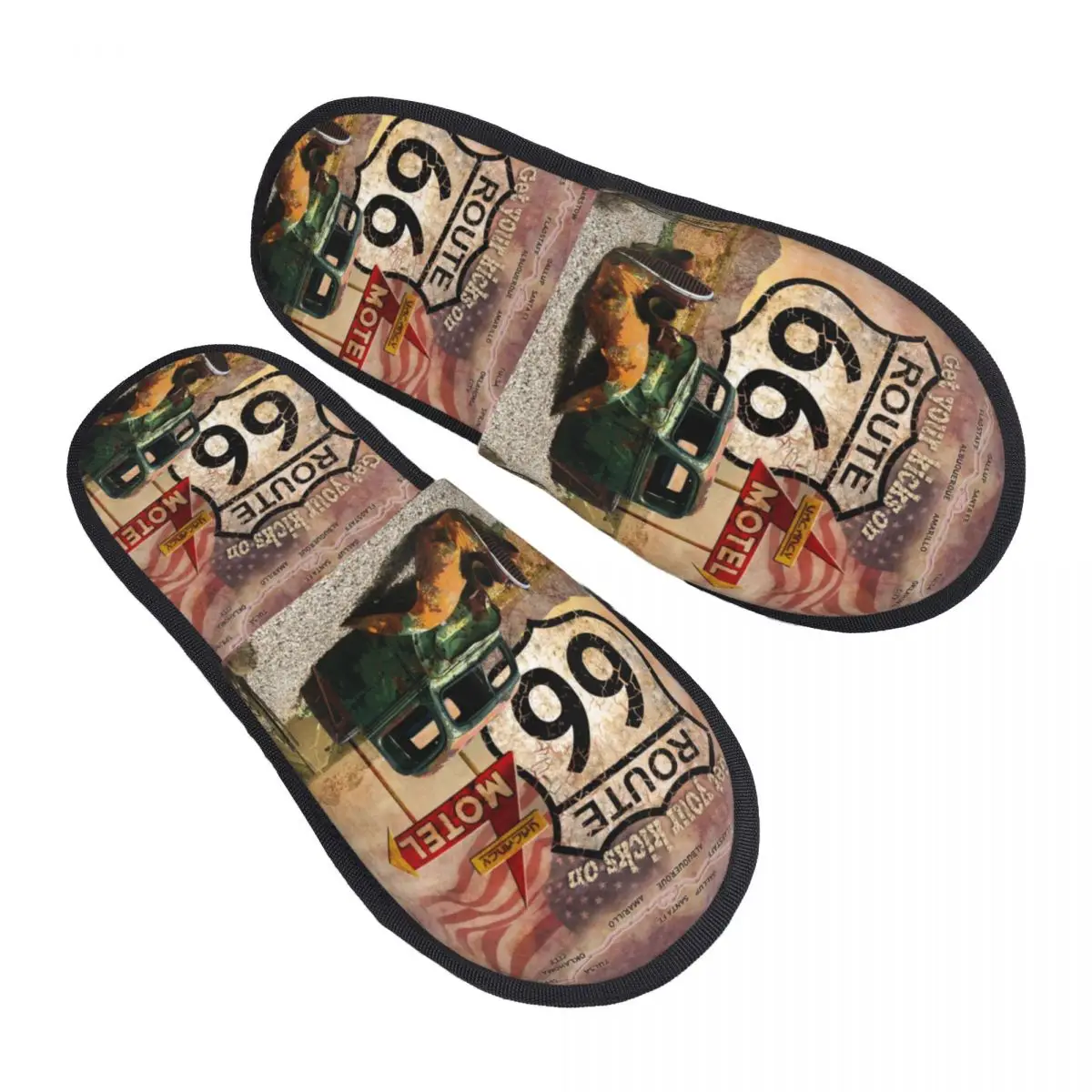 Custom Main Street Of America House Slippers Women Comfy Memory Foam Get Your Kicks On Route 66 Slip On Bedroom Slipper Shoes