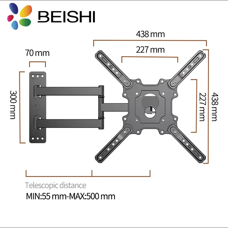 BEISHI Adjustable TV Wall Mount Bracket Adjust Full Motion Articulating Arms for 26-55 Inch LED LCD Screen TVs Retractable Holde