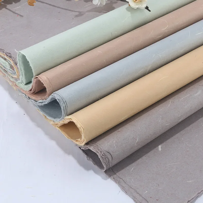 Colorful Yunlong Rice Paper Half-Ripe Xuan Paper Chinese Calligraphy Painting Pupi Fiber Rice Paper Natural Mulberry Papier