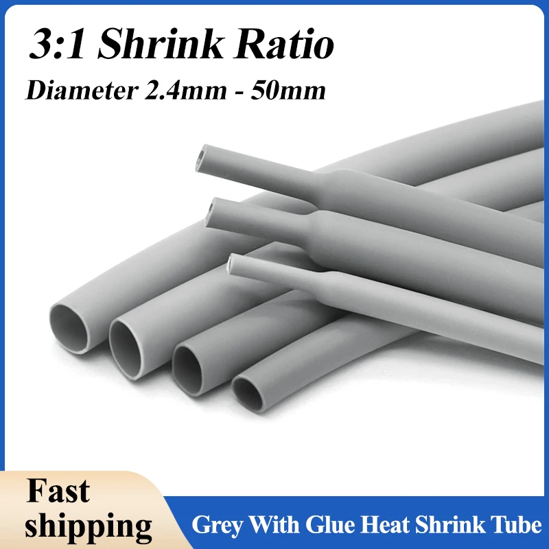 3:1 Grey With Glue Heat Shrink Tube Dual Wall Tubing 2.4 ~ 50mm Diameter Polyolefin Insulated Adhesive Lined Shrink Wrap Sleeve