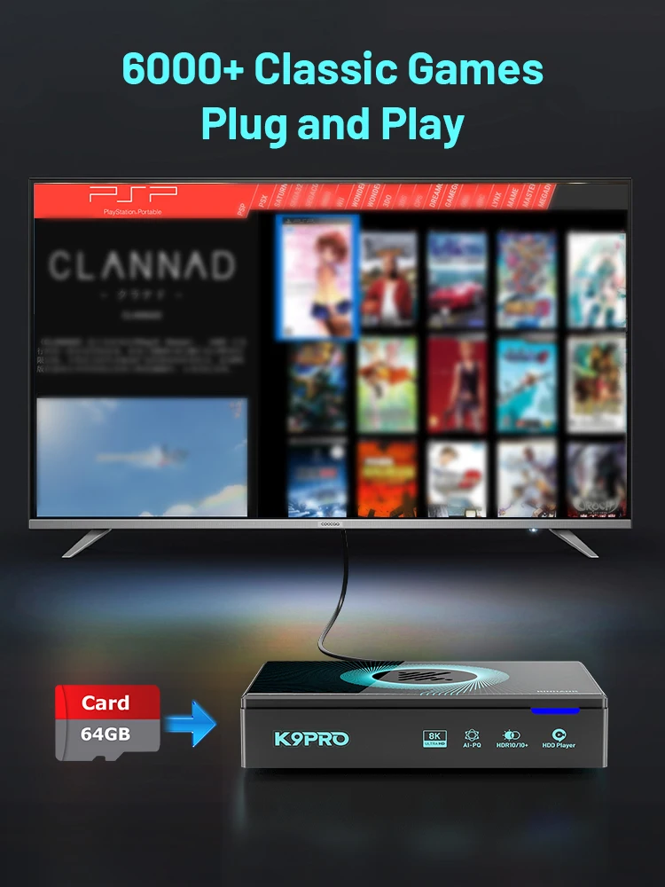 Kinhank Super Console K9PRO Android TV 12.0 صندوق لـ 8K @ 60FPS مع ملصق جداري WIFI6 HDR10 + HLG التوصيل والتشغيل HD مشغل الأفلام