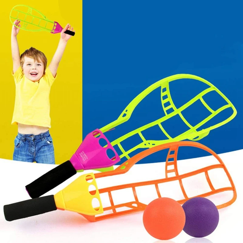 Children Launch Catch Ball Game Set Toss Ball Toy Launch Catch Ball Game 2 Rackets 2 Balls