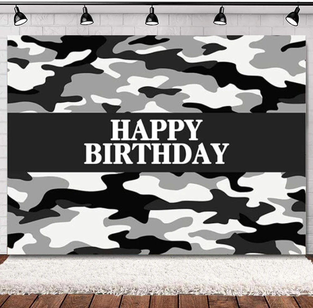 Army Soldier Happy Birthday Party Decoration Photography Backdrop Army Black And White Camouflage Background Cake Table Banner