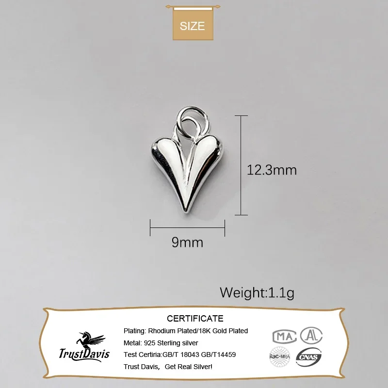 TrustDavis Real 925 Sterling Silver Romantic Heart Pendant Handmade DIY Necklace Accessories Fine S925 Jewelry Wholesale HY948