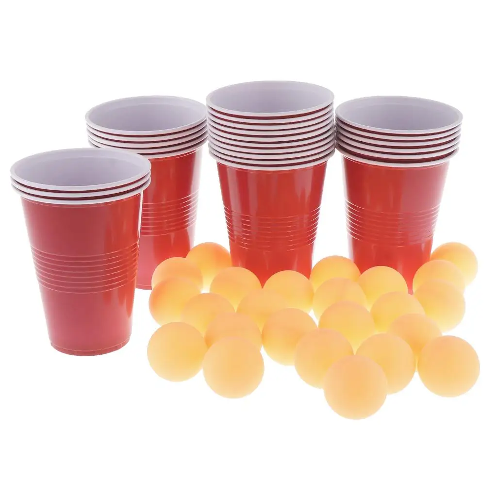 Cray Fun Game Pong Beer Balls Set Includes 24 Cups+24 Balls, Plastic