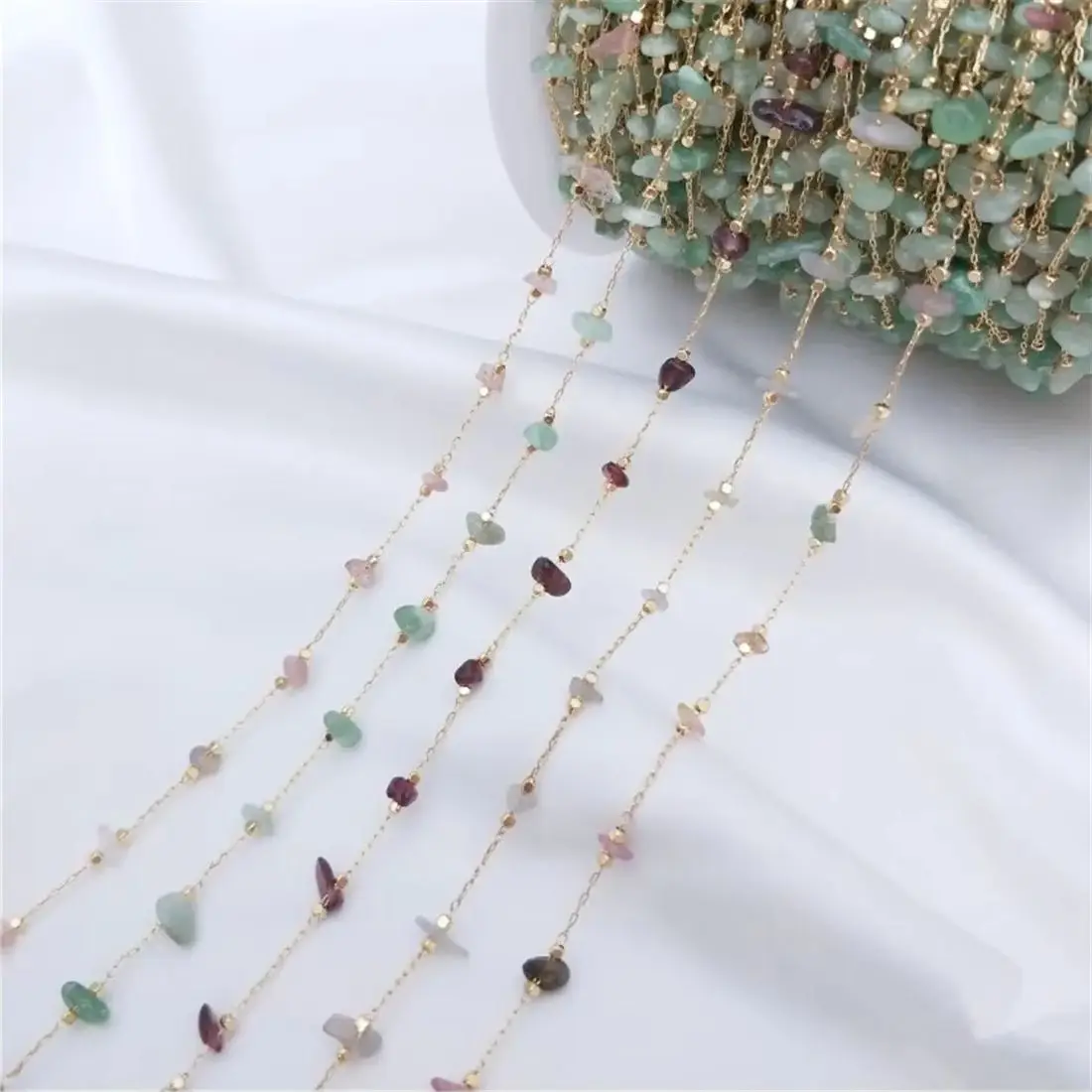 

Natural Tourmaline Garnet Strawberry Crystal Gravel Chain 14K Gold-coated Loose Chain Diy Handmade Jewelry Materials B652