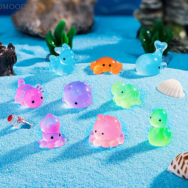 Luminous Marine Animal Ornament Mini Glow Animal Pendant Micro Fish Tank Crab Dolphin Octopus Decoration Landscape