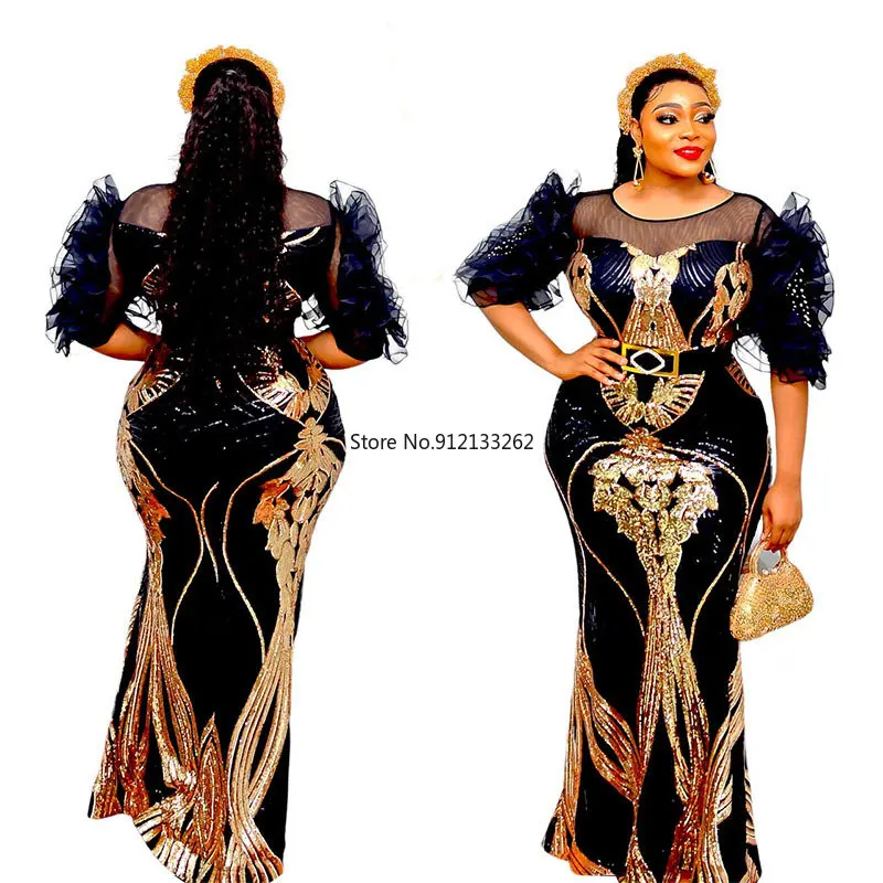 

African Wedding Party Evening Gown Turkey Dresses For Women Luxury Sequin Bodycon Mermaid Dress Clothing Robe Africaine Femme