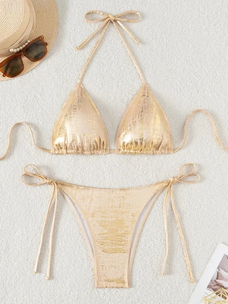 

Lady High Cut Thong Swimwear Women Push Up Bikini Sexy Tied Halter Swimsuit Summer Backless Beach Bathing Suit